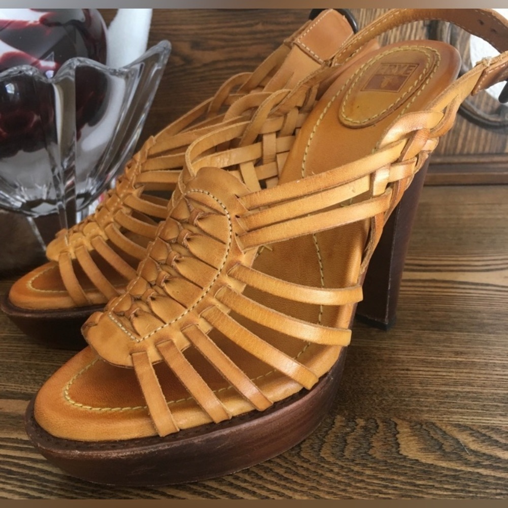 FRYE Joy Huarache Braided Leather Sandals, Mustard, 7